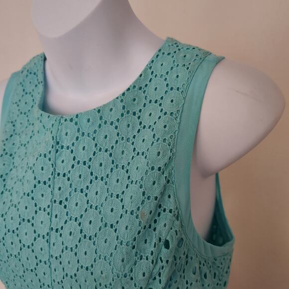 NICOLE BY NICOLE MILLER Green Teal Eyelet Sleeveless A-line Mini Dress Size 4 - Picture 5 of 10
